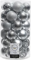 37x Zilveren kunststof kerstballen 6 cm - Mix - Onbreekbare plastic kerstballen - Kerstboomversiering zilver