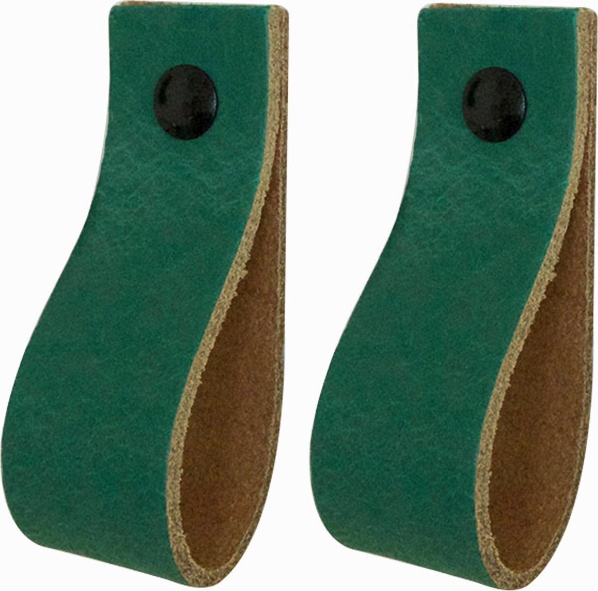 2x Leren handgrepen 'de lus' - maat M (19 x 2,5 cm) -  ZEEGROEN - incl. 3 kleuren schroefjes (handgreepjes - leren grepen - greepjes - leren lusjes)