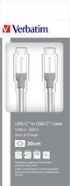 Verbatim Roestvrij stalen sync- & oplaadkabel USB-C naar USB-C - USB 3.1 - 30 cm