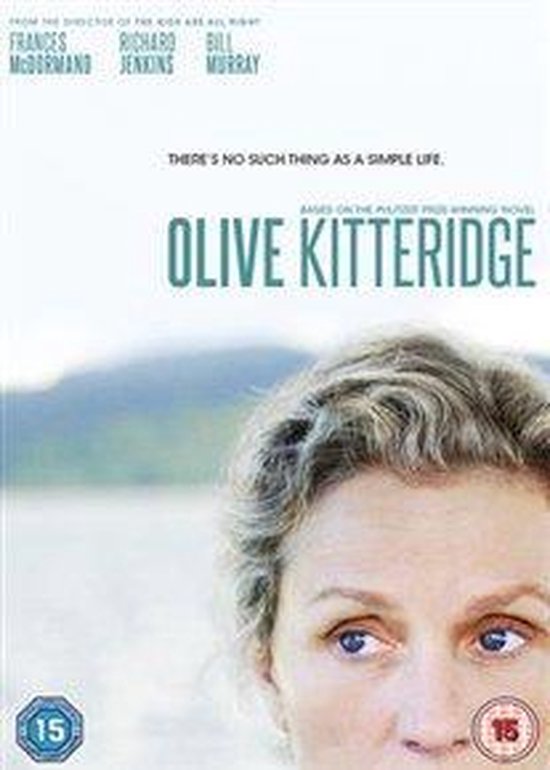 DVD-hoes van Olive Kitteridge met een close-up van Frances McDormand. 'There's no such thing as a simple life.'