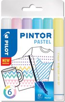 Pilot Pintor - Pastel - Blauw, Groen, Roze, Violet, Wit, Geel-  Extra Fijn - 6 stuk(s)
