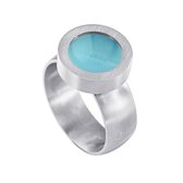 Quiges RVS Schroefsysteem Ring Zilverkleurig Mat 17mm met Verwisselbare Cat's Eye Blauw 12mm Mini Munt