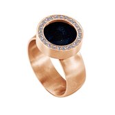 Quiges RVS Schroefsysteem Ring met Zirkonia Rosékleurig Mat 19mm met Verwisselbare Zandsteen Blauw 12mm Mini Munt