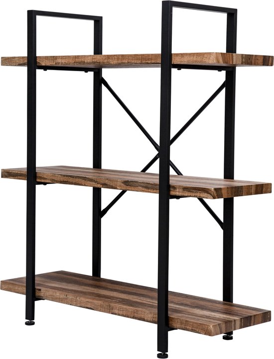 Vruchtbaar Onenigheid houten Wandkast Stoer metaal hout industrieel design open boekenkast 101 cm hoog  zwart | bol.com