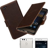 MP Case - Donkerbruin- vintage lederlook bookcase voor -Huawei P9 Lite- hoesje