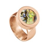 Quiges RVS Schroefsysteem Ring Rosékleurig Glans 17mm met Verwisselbare Multi Groen Schelp 12mm Mini Munt