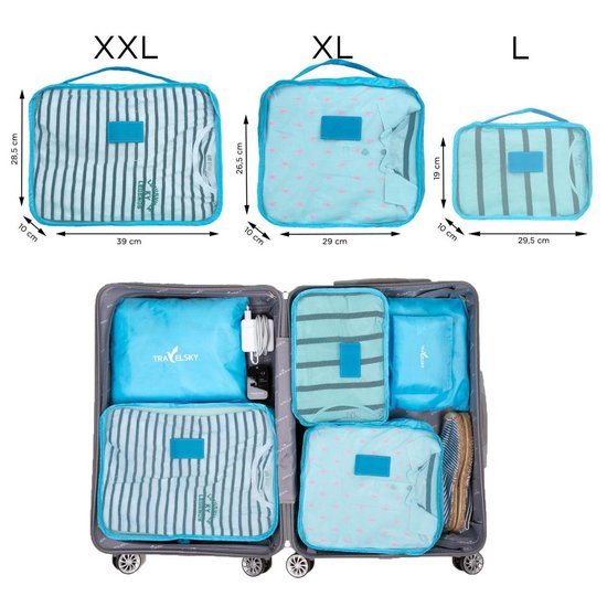 havik Belastingbetaler Demonteer TravelSky Packing Cubes - Koffer Organizers - 6 stuks - Lichtblauw | bol.com
