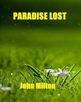 Couverture de livre avec 'PARADISE LOST' en lettres jaunes, sur fond d'herbe et de fleurs blanches. En dessous, 'John Milton'.