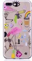 Shop4 - iPhone 7 Plus Hoesje - Zachte Back Case Flamingo Transparant