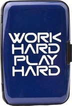 Aluminium creditcardhouder blauw - Work hard play hard