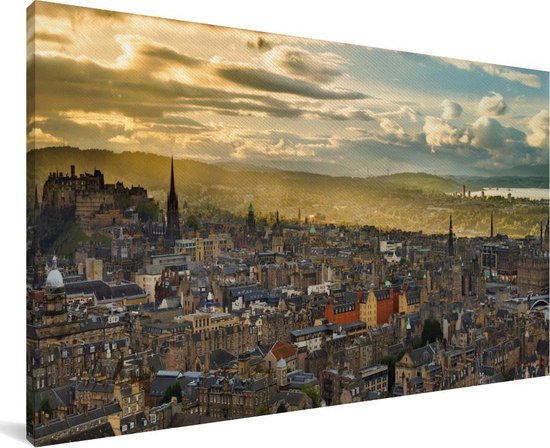 Canvas schilderij 80x40 cm - Wanddecoratie Centrum - Edinburgh - Oud - Muurdecoratie woonkamer - Slaapkamer decoratie - Kamer accessoires - Schilderijen op canvas