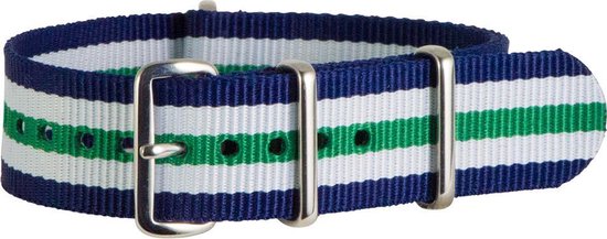 Premium Blue White Green - Nato strap 18mm - Stripe - Horlogeband Blauw Wit Groen