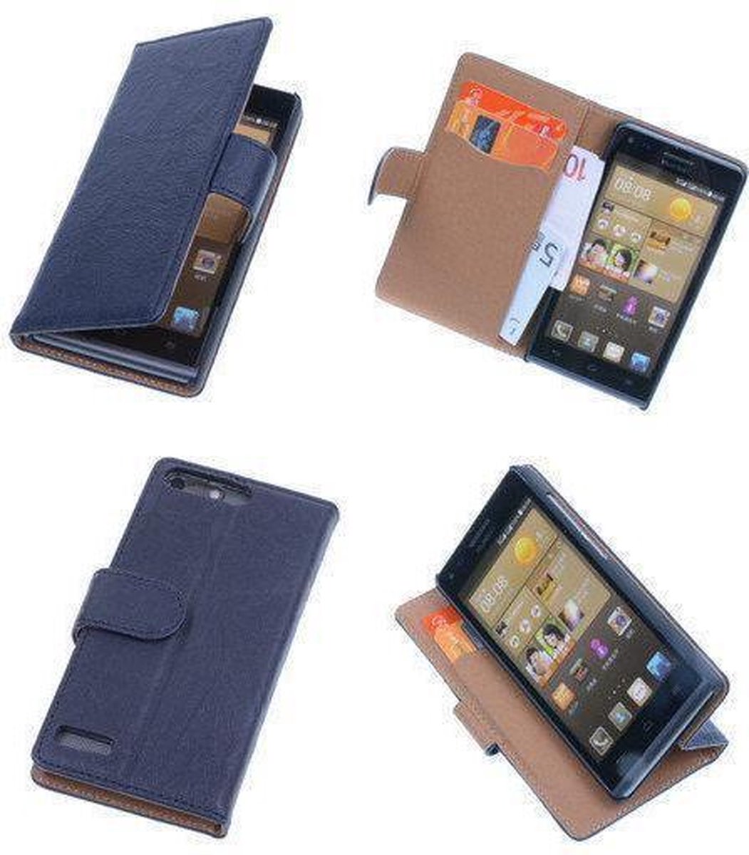 BestCases Navy Blue Luxe Echt Lederen Booktype Hoesje Huawei Ascend G6
