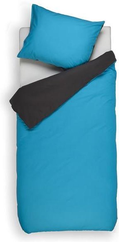 Snoozing Two Tone - Flanelle - Housse de couette - Simple - 140x200 / 220 cm + 1 taie d'oreiller 60x70 cm - Turquoise / Anthracite