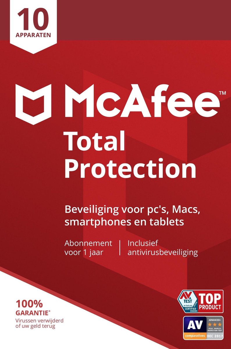 McAfee Total Protection - Multi-Device - 10 Apparaten - 1 Jaar - Nederlands - Windows / Mac Download