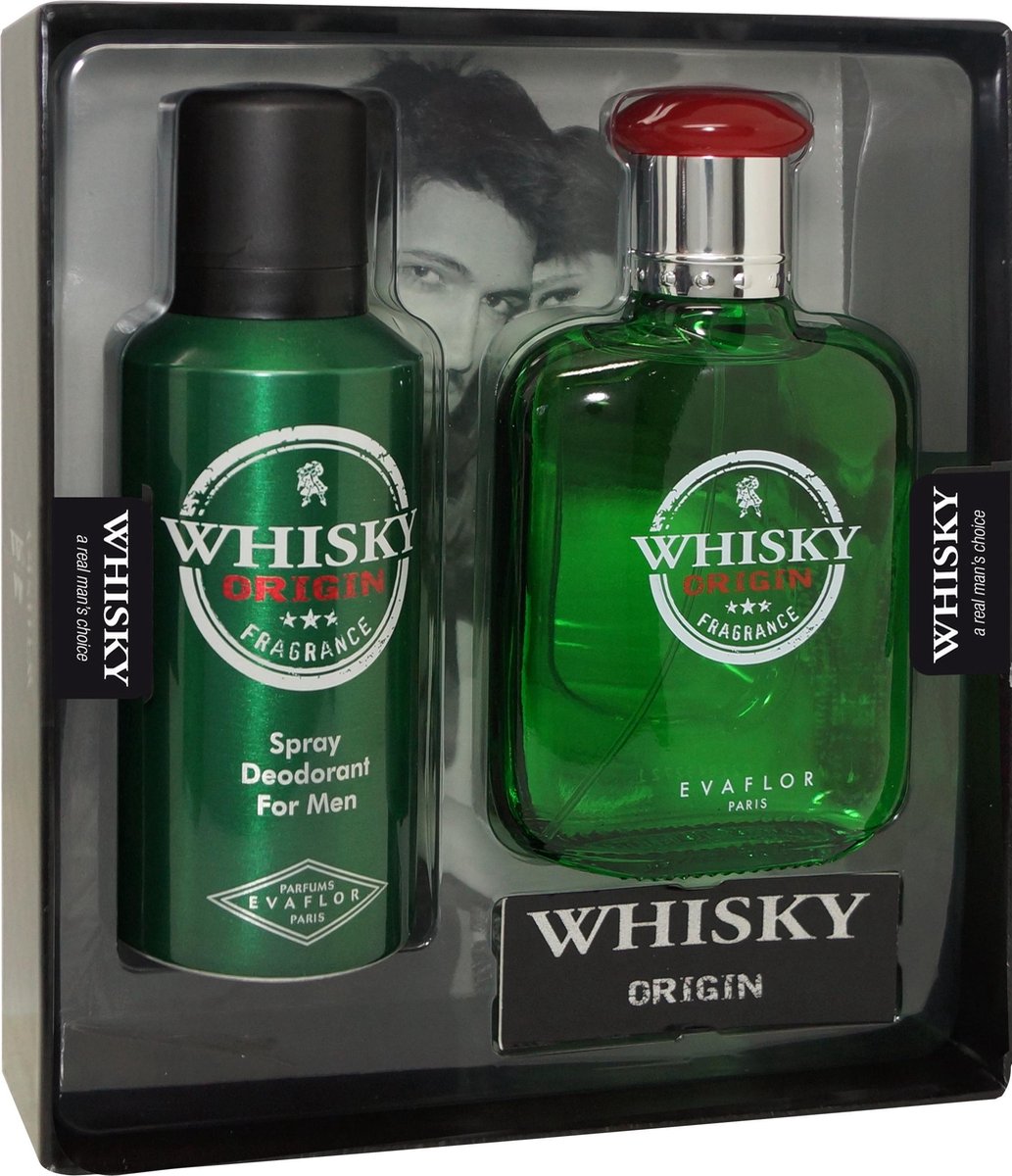 TIJDELIJK UITVERKOCHT, Whisky Origin giftset met deodorant ( fris/kruidige parfum 100 ml met cederhout, mandarijn en muskus)