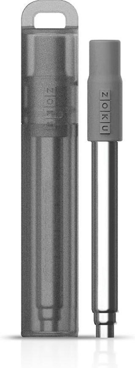 Herbruikbaar Rietje, RVS/Siliconen, Grijs - Zoku | Pocket Straw