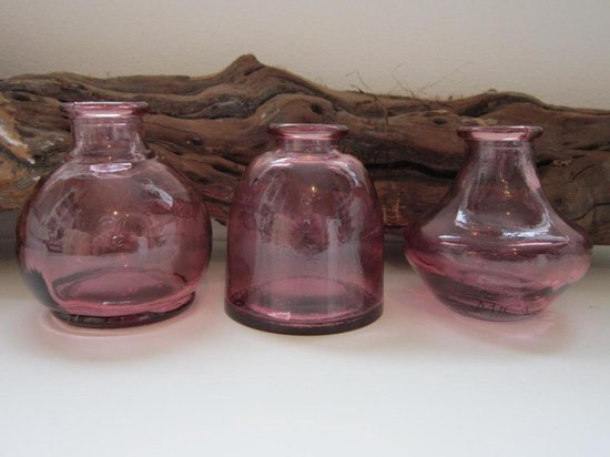 3 stuks Mica Yvette mini-Vaasjes Glas roze - H 8 cm | bol.com