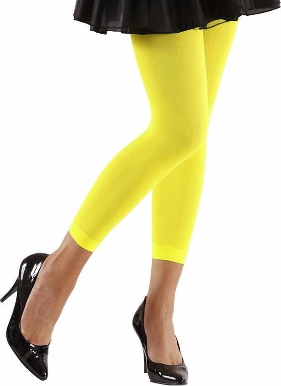 Neon gele carnaval verkleed panty voor dames S/M