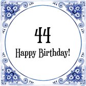 Verjaardag Tegeltje met Spreuk (44 jaar: Happy birthday! 44! + cadeau verpakking & plakhanger