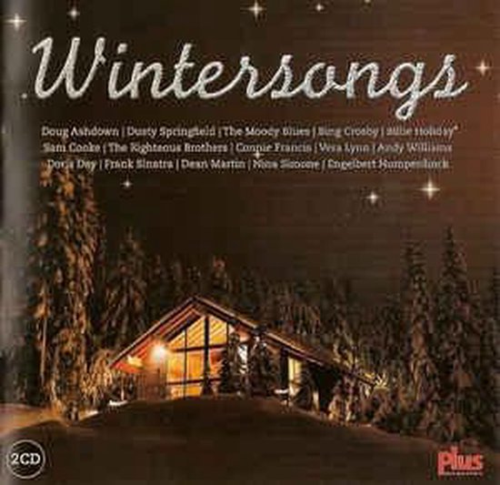 Albumhoes 'Wintersongs' met de titel, artiesten en een afbeelding van een winterhuisje in een besneeuwd bos.