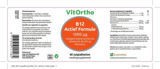 VitOrtho B12 Actief Formule 1000 µg voedingssupplement met 60 zuigtabletten.