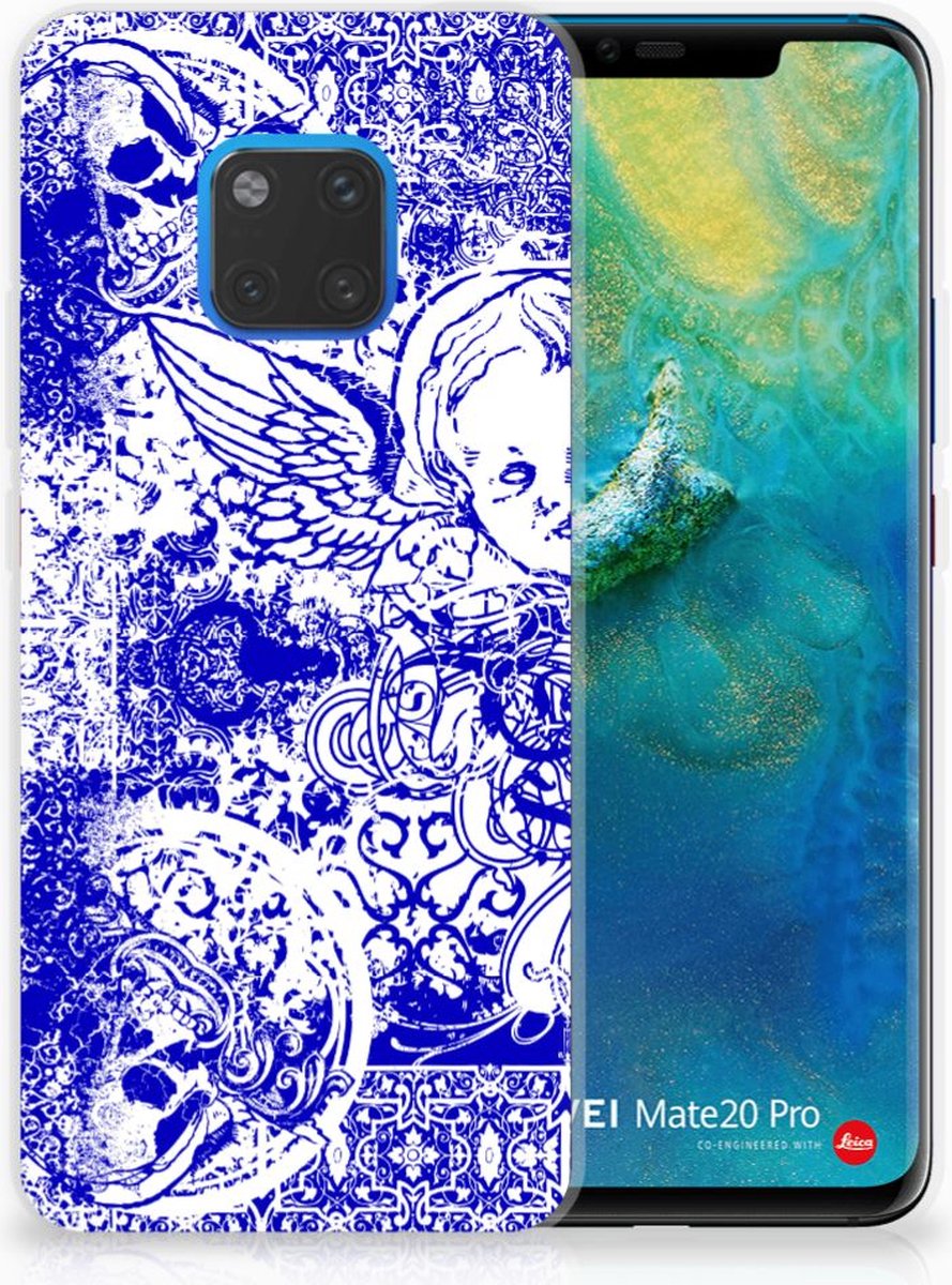 Silicone Back Case Huawei Mate 20 Pro Angel Skull Blauw