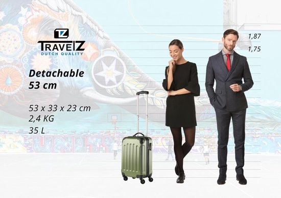 TravelZ Handbagagekoffer - Handbagagetrolley 53cm met afneembare wielen - Khaki - Travelz