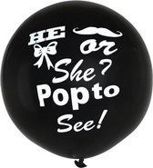 Mega ballon gender reveal zwart - 91 cm - geboorte/ babyshower - meisje of jongen reveal ballonnen versiering - he or she pop to see