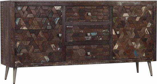 Ladekast Teruggewonnen hout + Houten decoratie dienblad – dressoir Sidetafel Bijzettafel 160x40x80 cm / schoenenkast / dressoir kast / gangkast…
