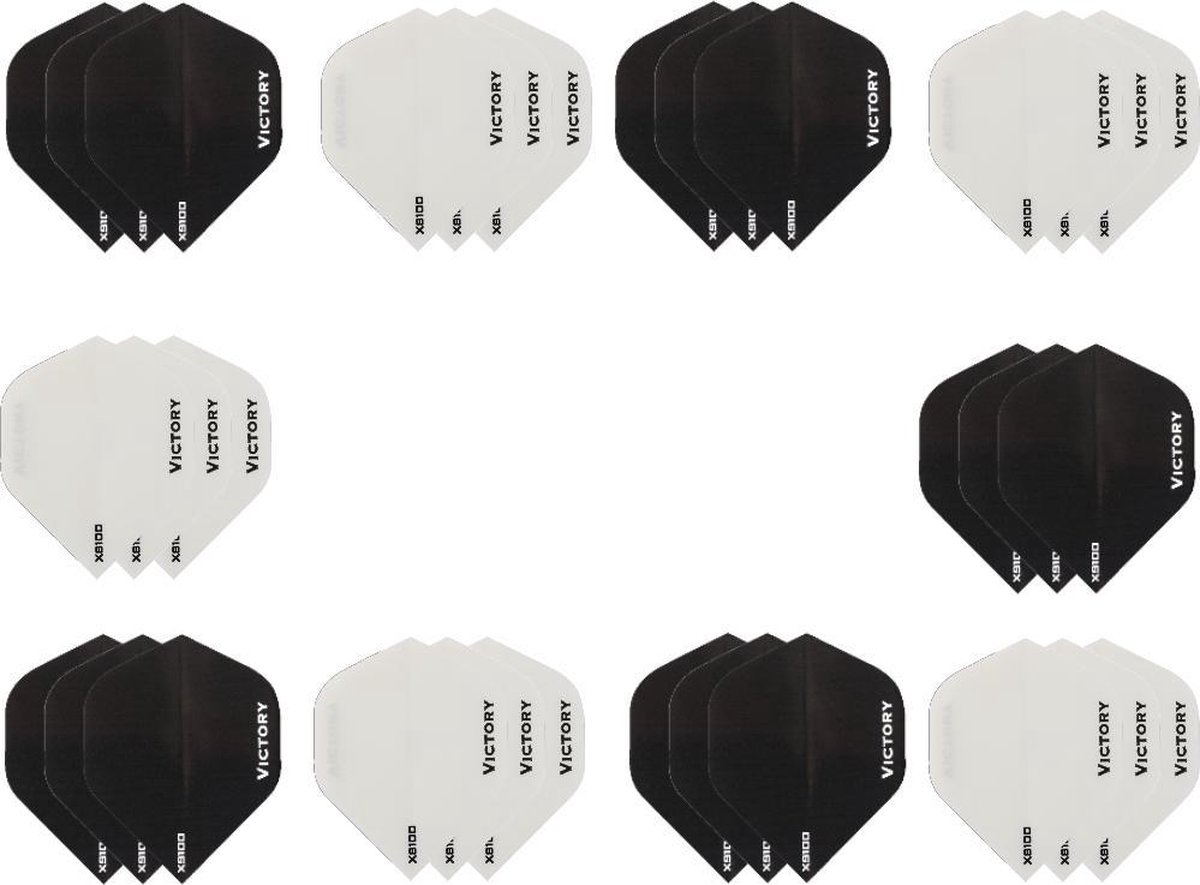 Darts Set - 10 sets (30 stuks) - XS100 Poly flights - duo kleur pakket - Zwart en Wit - flights - dartflights