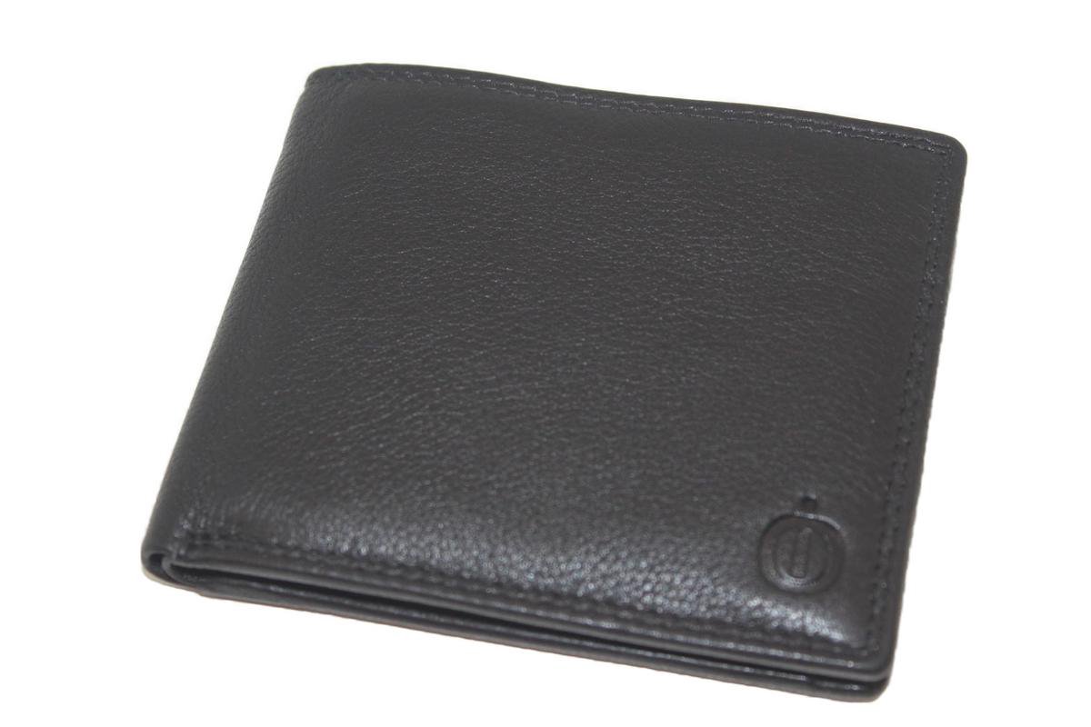 OI zwarte lederen herenportemonnee / zeer platte billfold laag model / dunne herenbeurs / RFID SAFE / zwart leer / 116