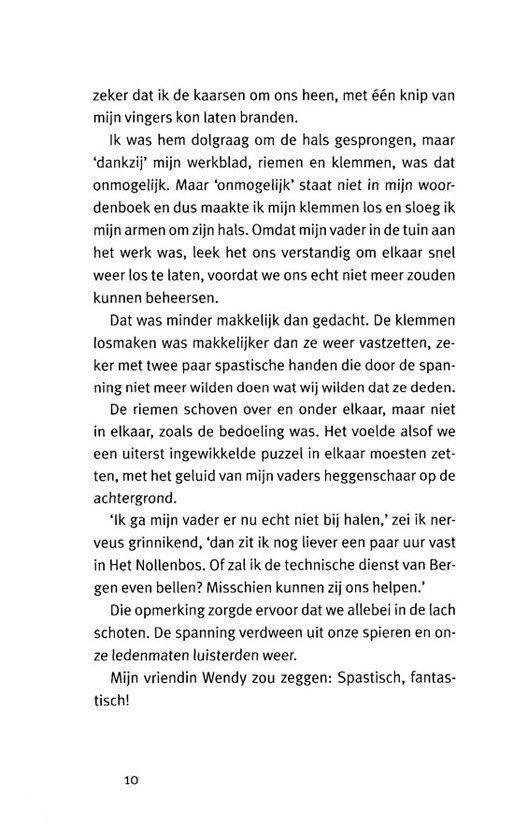 Tekstpagina met een alinea die begint met 'zeker dat de kaarsen om ons heen, met één knip van mijn vingers kon laten branden.'