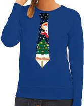 Foute kersttrui / sweater met stropdas van kerst print blauw voor dames XL (42)