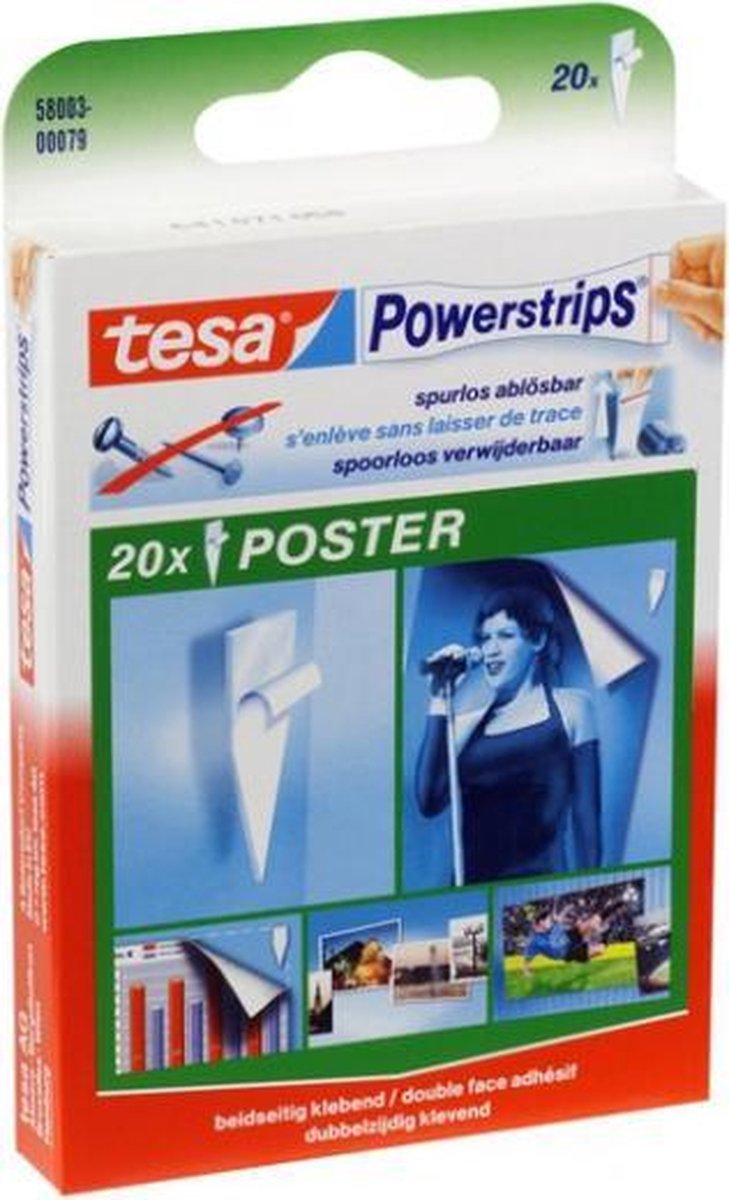 Tesa posters ophangen strips/plak gummetjes 20 stuks zelfklevend - Merkloos