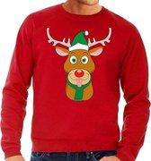 Foute kersttrui / sweater met Rudolf het rendier met groene kerstmuts rood voor heren - Kersttruien L (52)
