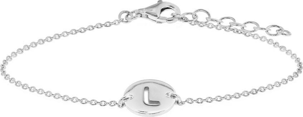 The Fashion Jewelry Collection Armband Letter L 1,3 mm 15,5 + 2,5 cm - Zilver