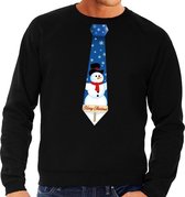 Foute kersttrui / sweater stropdas met sneeuwpop print zwart voor heren S (48)