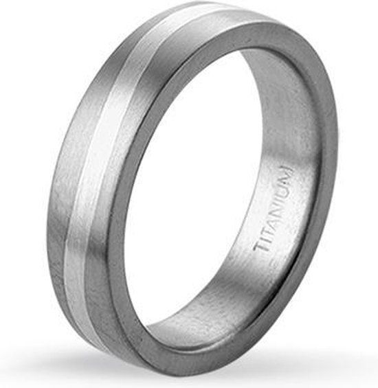 TRESOR Ring met ingelegd slingerend bandje in zuiver zilver - Titanium - 5mm breed
