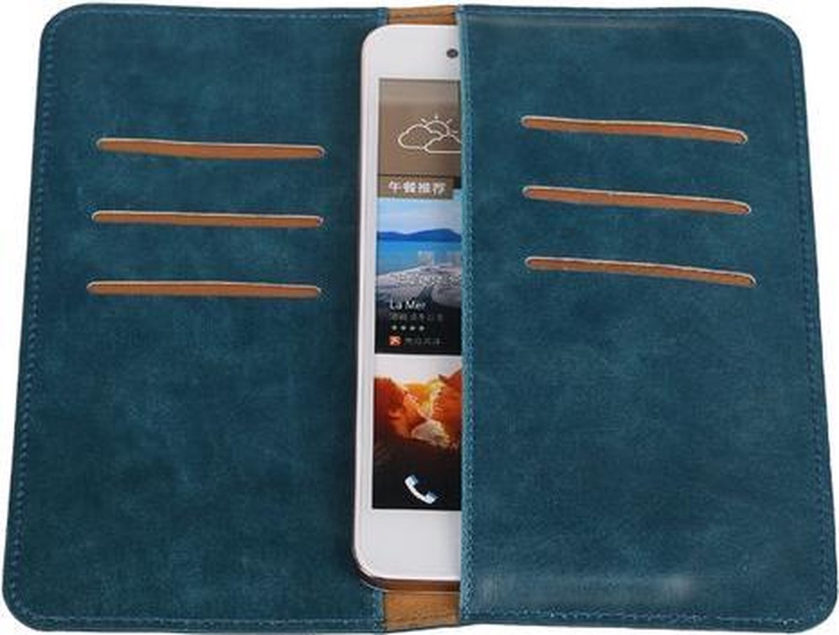 Blauw Pull-up Large Pu portemonnee wallet voor HTC Desire 628
