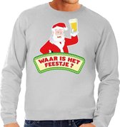 Foute kersttrui / sweater  voor heren - grijs - Dronken Kerstman met biertje XL (54)