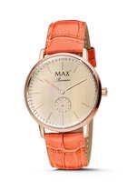 Max Pionnier 5 MAX730 Horloge - Leren band - Ø 40 mm - Oranje / Rosékleurig / Rosékleurig