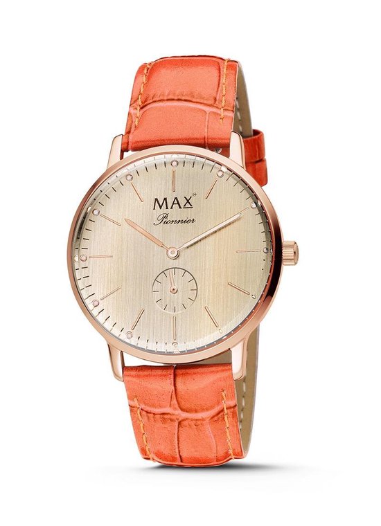 Max Pionnier 5 MAX730 Horloge - Leren band - Ø 40 mm - Oranje / Rosékleurig / Rosékleurig
