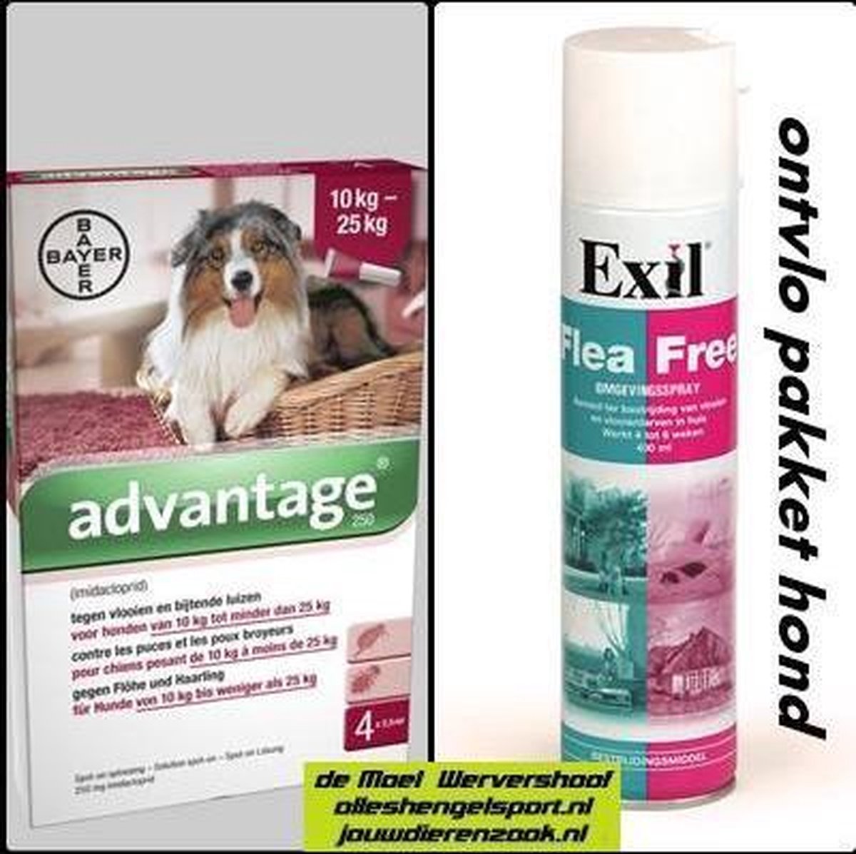 vlooien pakket voor de hond van 10 kg tot 25 kg - Exil flea free  omgevingsspray + 4... | bol.com