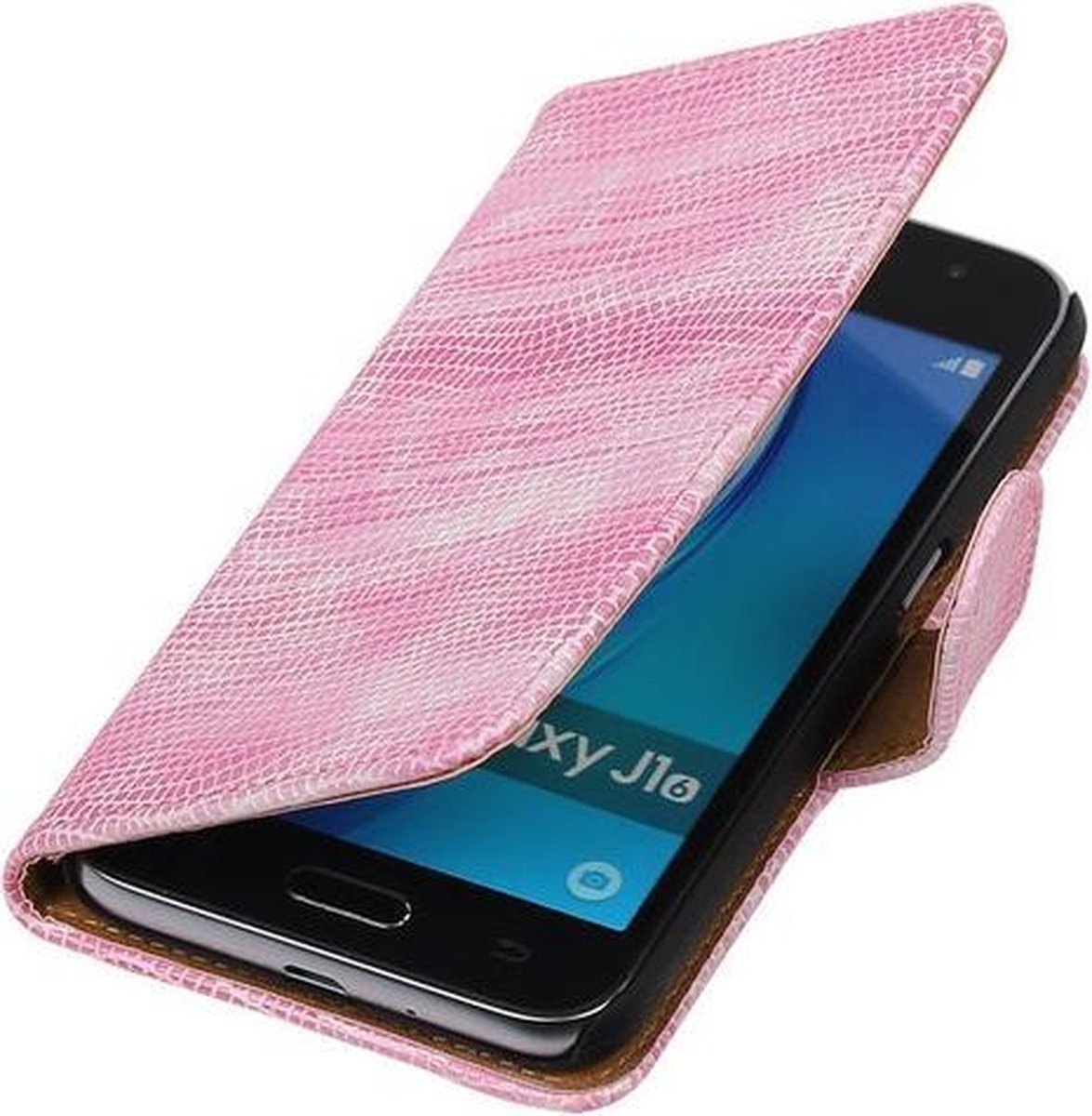 Roze Mini Slang booktype cover hoesje voor Samsung Galaxy J1 (2016)