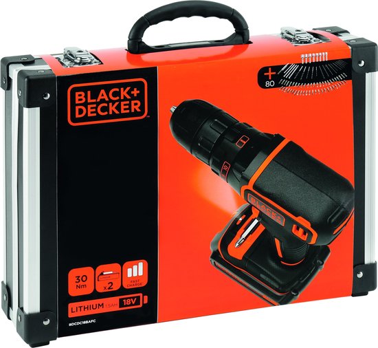 BLACK+DECKER BDCD18BAFC-QW Accuboormachine kit - 18V - 80 accessoires - incl. 2 accu's en lader - BLACK+DECKER