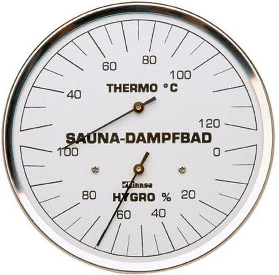 Finnsa Stoombad Sauna Thermometer Hygrometer RVS (Ø13cm)