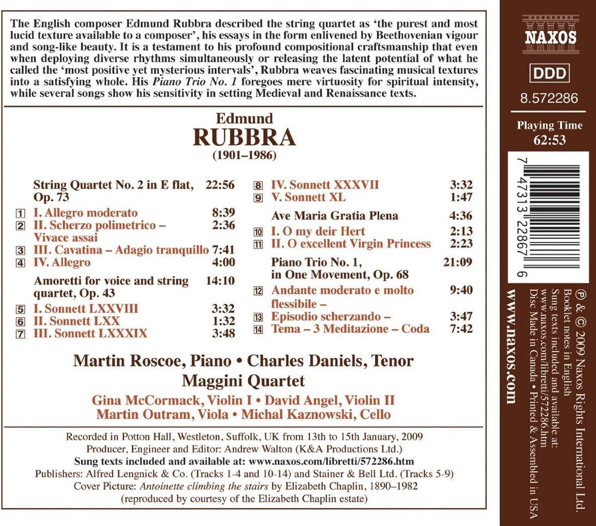 Martin Roscoe, Charles Daniels, Maggini Quartet Rubbra String Quartet No.2 (CD),...