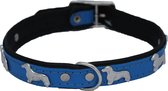 Dog's Companion - Leren halsband Teckel - Lengte: 35cm (28-34cmx16 mm), Kleur: Blauw/Zwart