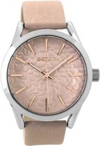 OOZOO Timepieces - Zilverkleurige horloge met oud roze leren band - C9472